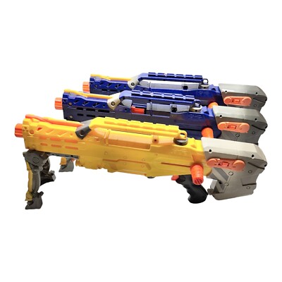 x3) Nerf N-Strike Longshot CS-6 Blue Yellow Dart Blasters TESTED