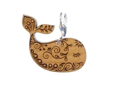 Whale Charm Miniblings Zipper Pull Animal Wood Printed Blue Whale Ocean Sea