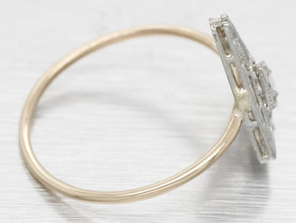 Antique Art Deco 0.05ct Diamond Triangular Cocktail Ring - 14k White Gold - Image 3 of 4