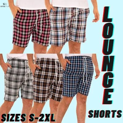 STYLE IT UP Mens Lounge Shorts Checked Woven Pyjamas Casual Cotton Elasticated Bottoms Pjs
