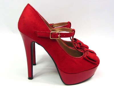 New Look Plateau-Pumps Navy Rot Schleife Akzent UK 3 EUR 36