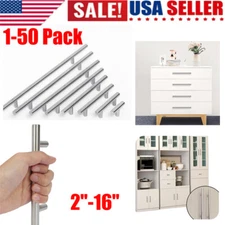 1-50Pcs Brushed Nickel Kitchen Cabinet Drawer Handles T Bar Handles Pulls Steel