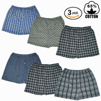 3 Pack For Mens Boxer Briefs Trunk Shorts Plaid Underwear Cotton Size M-2XL