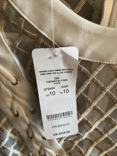 BEBE Women's Shannon Lace Up Ivory Metallic Gold Mesh Party Dress Sz 10 - $229 - Picture 5 of 10