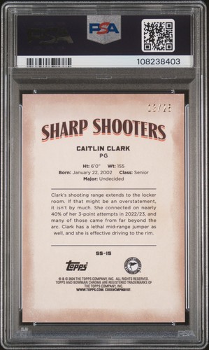 Caitlin Clark 2023 Bowman U Chrome Sharp Shooters Orange 13/25 PSA 9 MINT - Picture 2 of 2