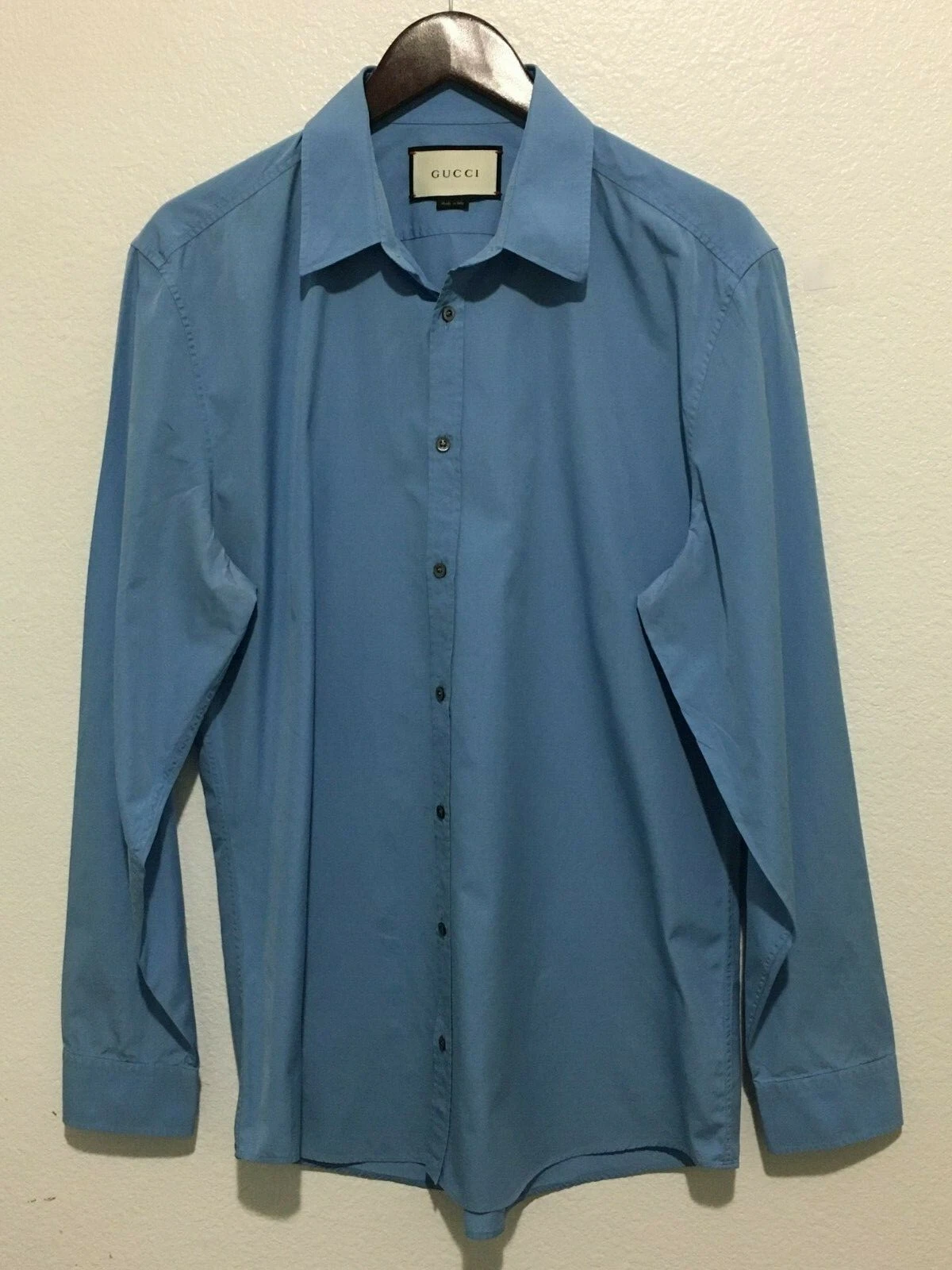 GUCCI Robe Chemise Boutonnée Manches Longues Haut Oxford Bleu Coupe Régulière 43/17 B