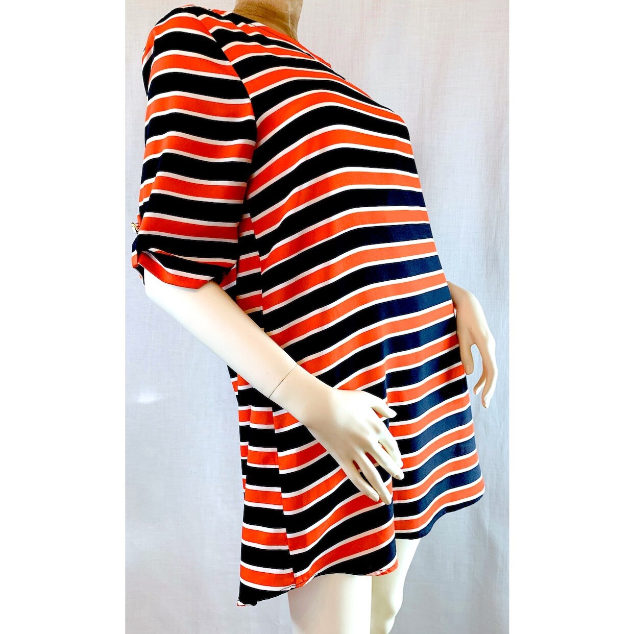 Everly Black/Orange/White Elbow Sleeve Tunic Dress L Gem
