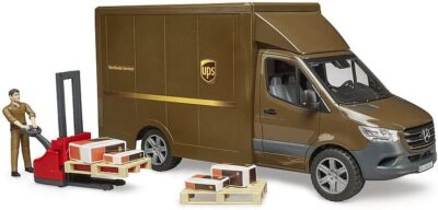 bruder 02678 - Mercedes-Benz Sprinter UPS mit Fahrer Handhubwagen & Versandboxen