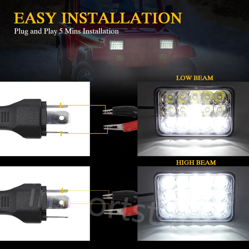Par de faros de parachoques LED transparentes de 4x6 pulgadas para Geo Metro 1989-1997 Foto 4 de 4