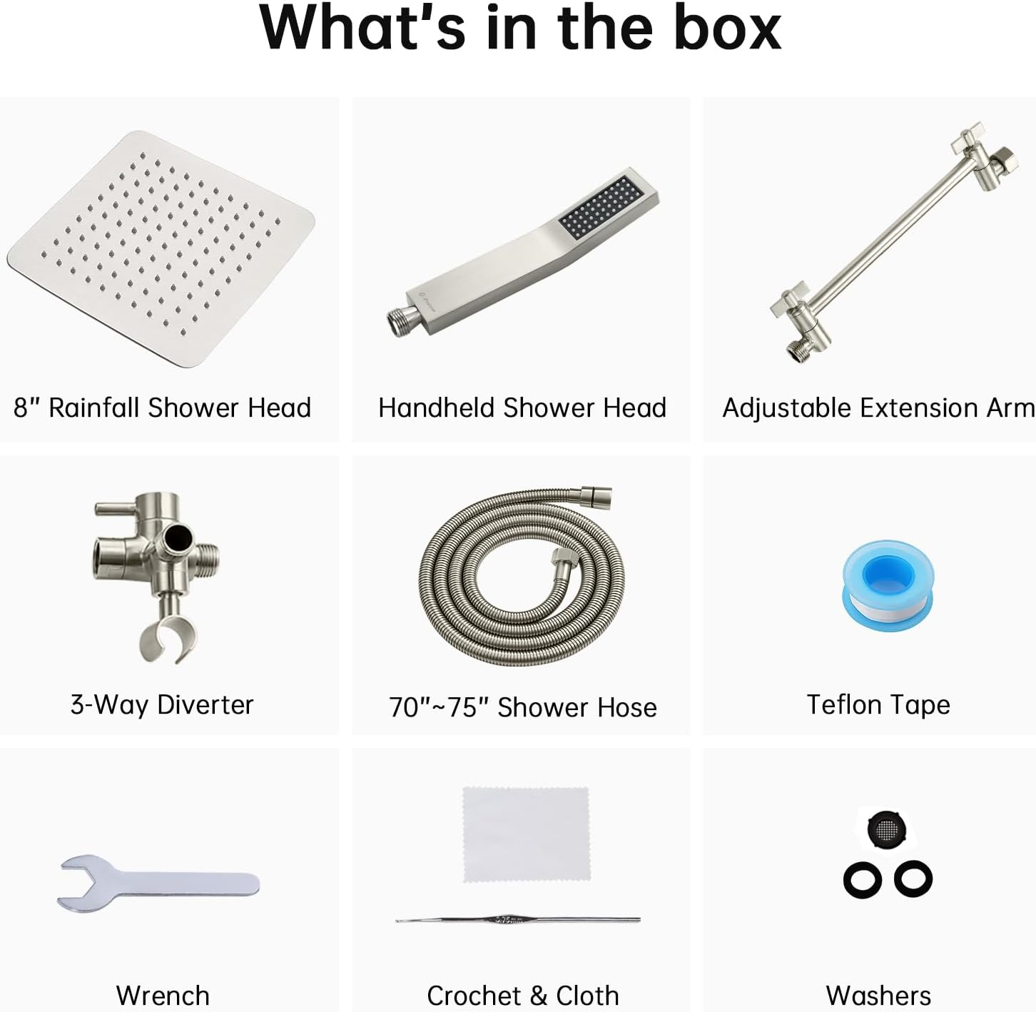 GPromise All Metal Dual Square Shower Head Combo 8" Rain Shower Head