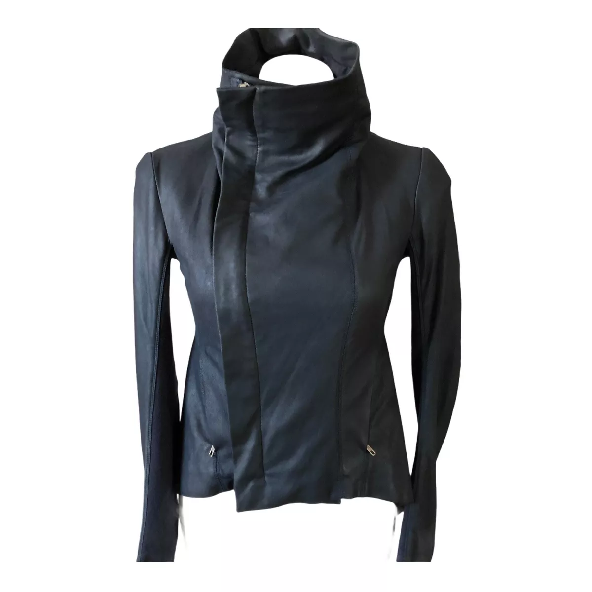 Funnel neck leather jacket womens clearance