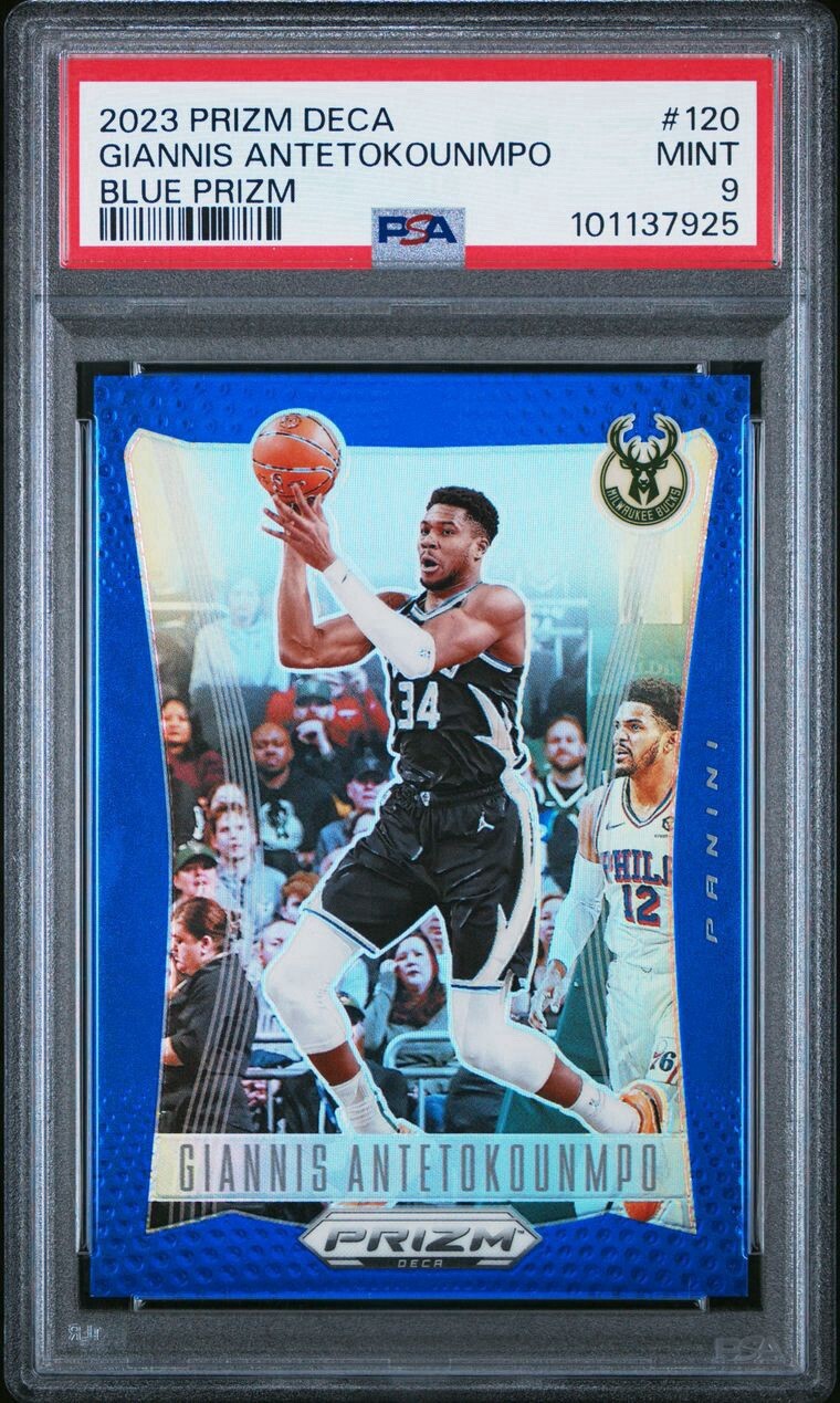 2023 Giannis Antetokoumpo  PRIZM DECA BLUE /149 PSA 9
