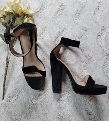 Shoe Republic LA Black Platform Pump Heel Thick Strap Shoes Size 7.5