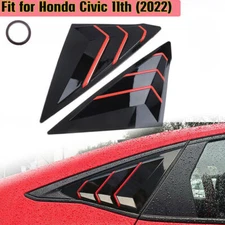 2PCS Honda Civic 2022-2023 Quarter Rear Side Window Louver Cover Glossy Black