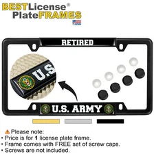 Car 4-hole Metal License Plate Frame - U.S. Army Retired Domed Design