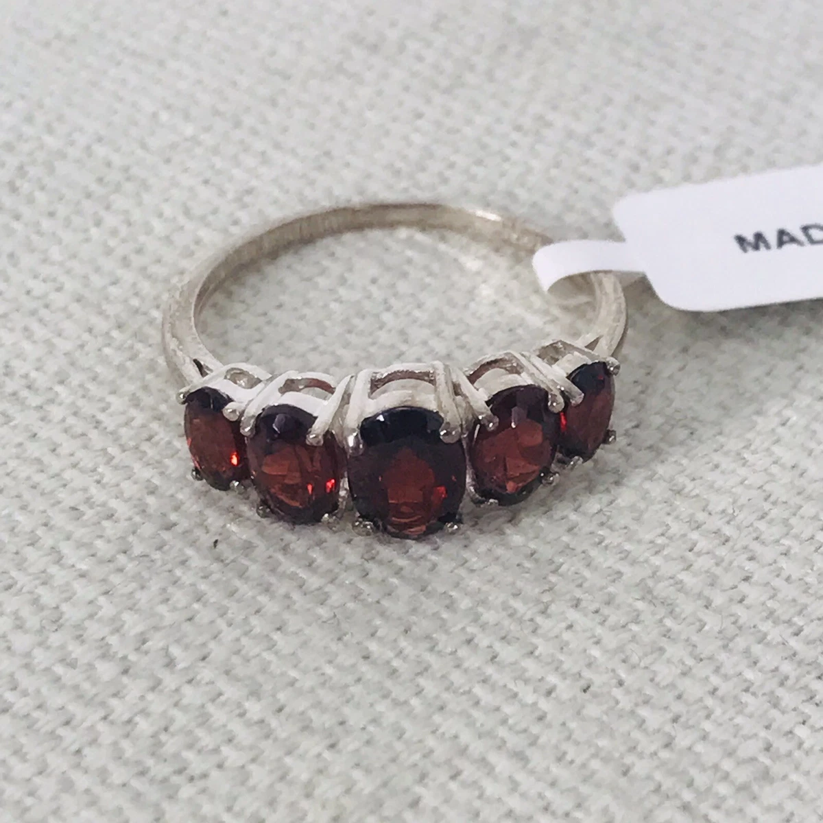 New Sterling Silver 5 Stone Graduated Garnet Ring Thailand Size 7.75
