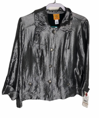 Ruby Rd Shiny Silver Gray Metallic Woman s Size 12 Blouse
