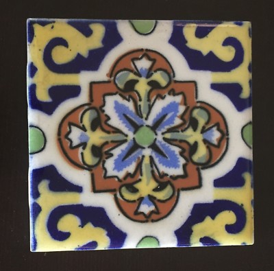 Vintage Decorative Ceramic Clay Tile/Coaster - S.E.A.S.A. - Made in Mexico 