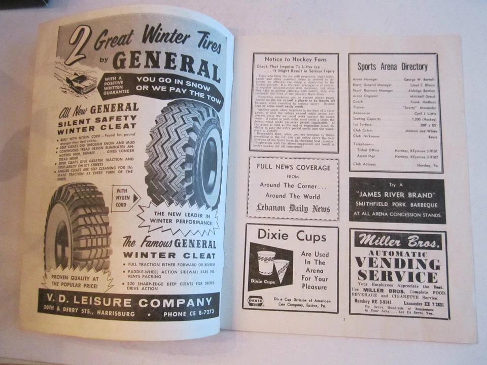 1960'S HERSHEY BEARS CALDER CUP & AMERICAN HOCKEY LEAGUE CHAMPION PROGRAM-TUB CC - Image 2 of 4