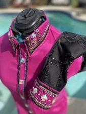 Western All Day Berry  Stretch Taffeta Hidden Zipper Retro Horse Show Day Shirt