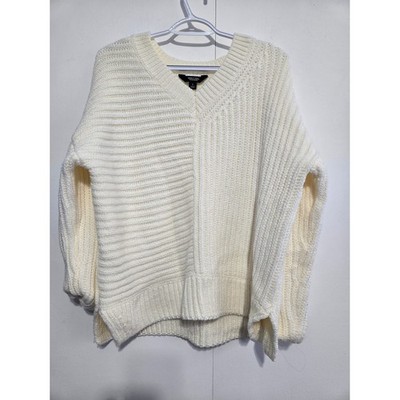 Simply Vera Wang Cream Chunky Knit Sweater Large Oversized Ribbed Cozy Pullover