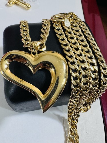 Pure 18K 750 Real Gold Fine Heart Love Set Necklace 23.8”/24” Long 5.5mm 12.2g