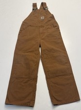 Carhartt Bib Overalls Tan Double Knee Duck Canvas Size 7 Regular Youth