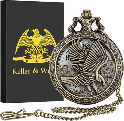 Keller & Weber Vintage Quartz Fob Pocket Watches for Men Women,Anniversary Prese