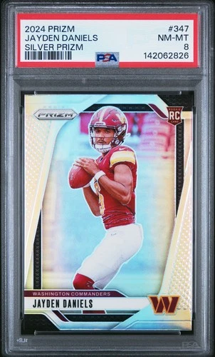 2024 Panini Prizm #347 Jayden Daniels Silver Prizms Rookie Card RC PSA 8