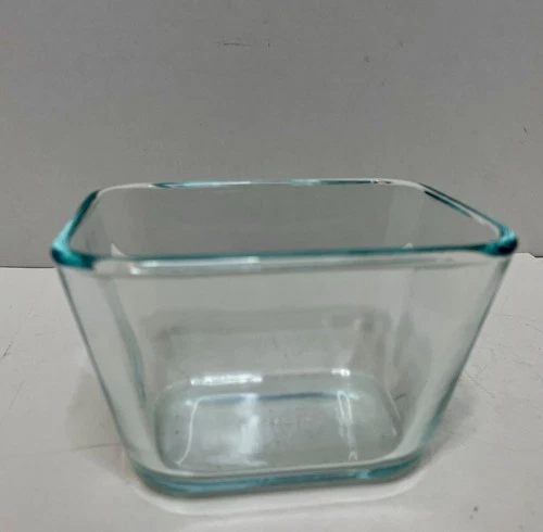 Vtg. Pyrex 7213 Aqua Blue Tint Glass Refrigerator Storage Dish 1 7/8 c. USA Made