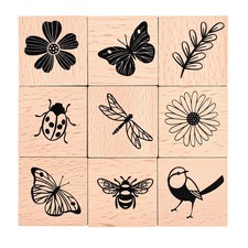 Ptwola 9 Pcs Insect Wood Art Stamps 1.25 inches x inches, Yellow, Red