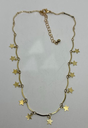Star Necklace Dainty Gold Tone Fashion 17" Adj Necklace w/Dangly Stars