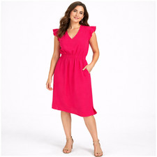 KATE SPADE New York Crepe Fluid V-Neck Ruffle Sleeve Dress Pink Size 2 FLAW