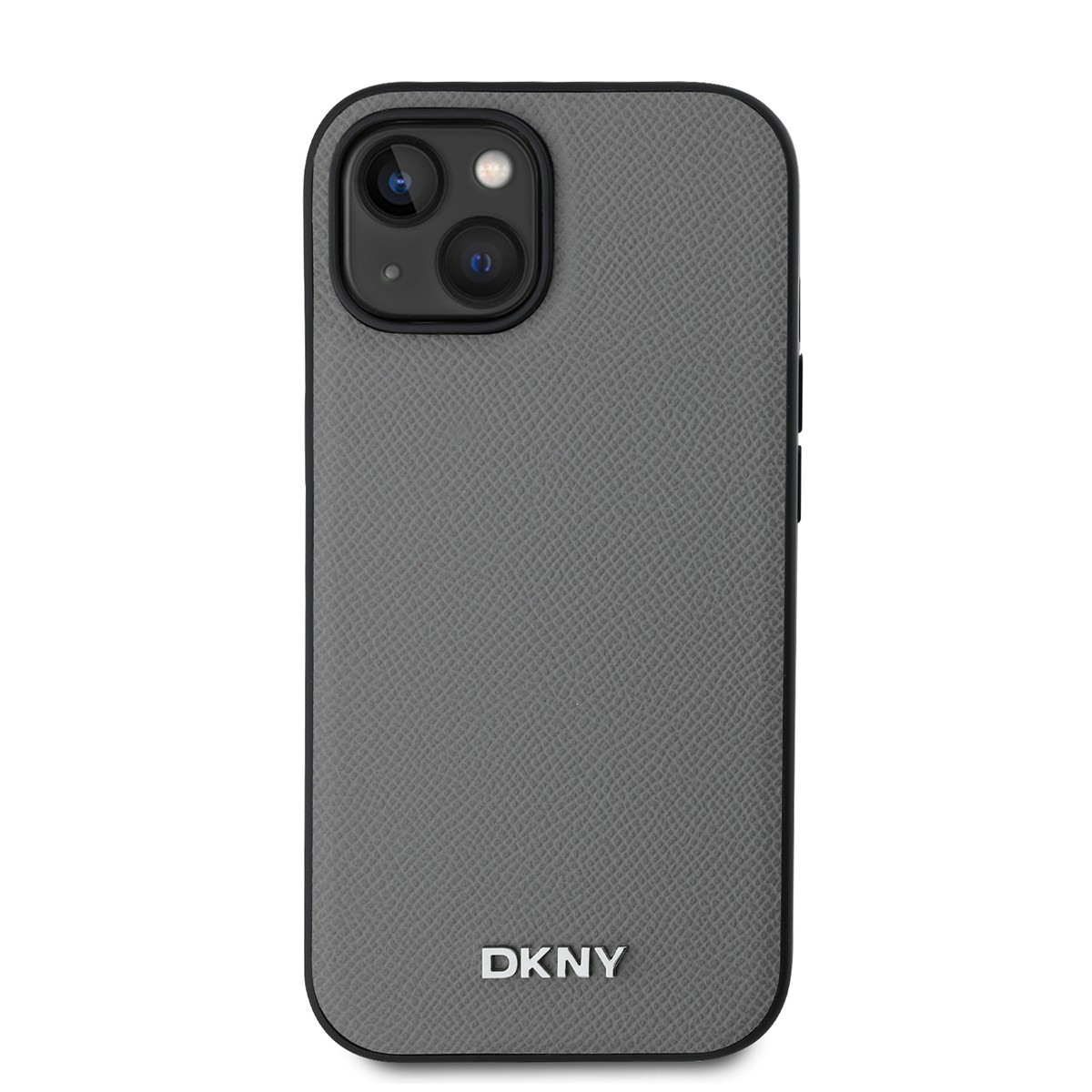 Coque iPhone 13 DKNY antichoc grise avec ecusson metallique protecteur