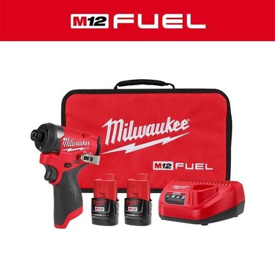 Milwaukee M12 FUEL 12V Brushless Cordless 1/4 in. Hex Impact Driver Kit w/ Batts