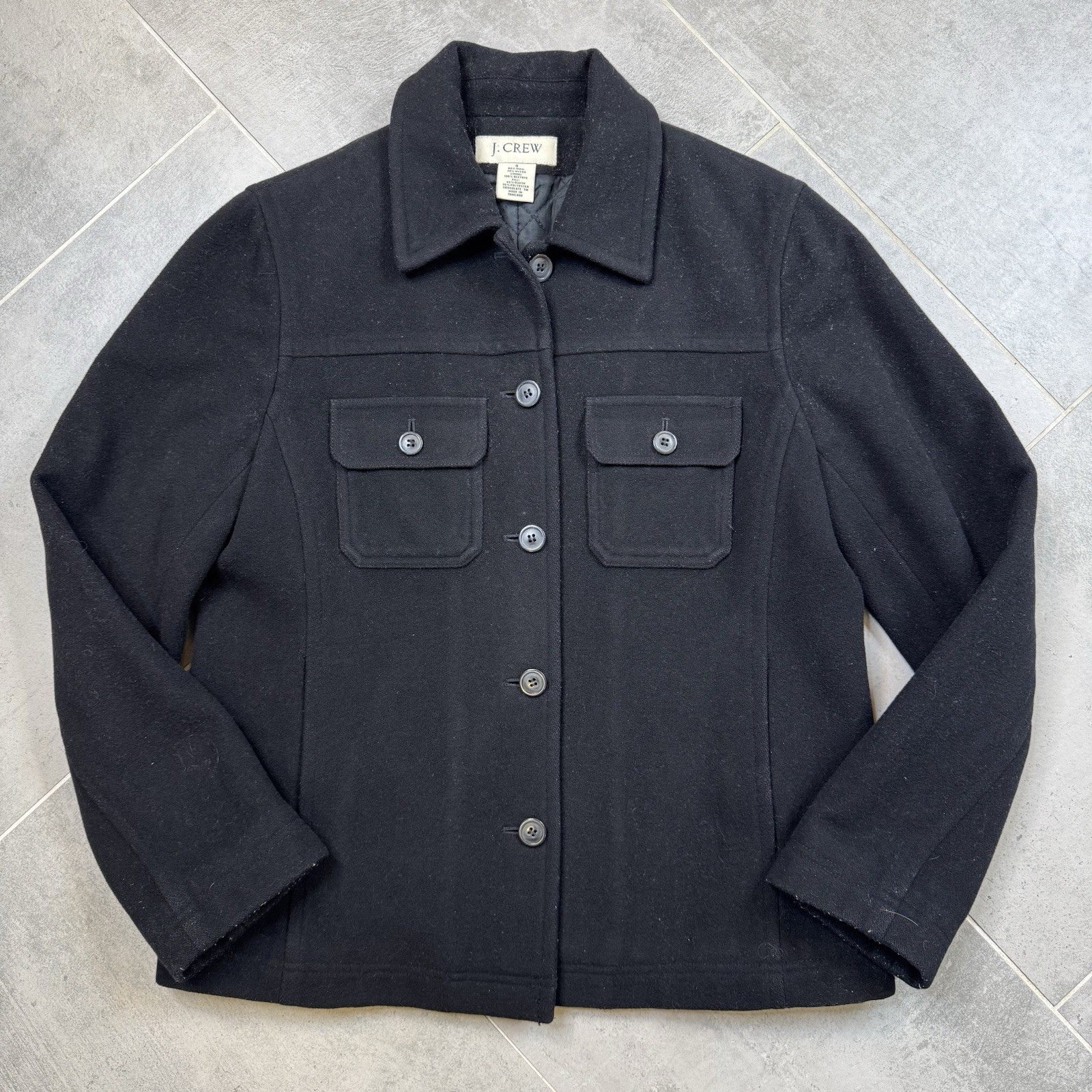 J. Crew Wool Blend Coat Womens Small Black Thinsulate Lined Button Front