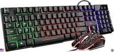 Rii Rainbow LED Backlit Keyboard & Mouse Combo - Vibrant Multimedia Gaming Set