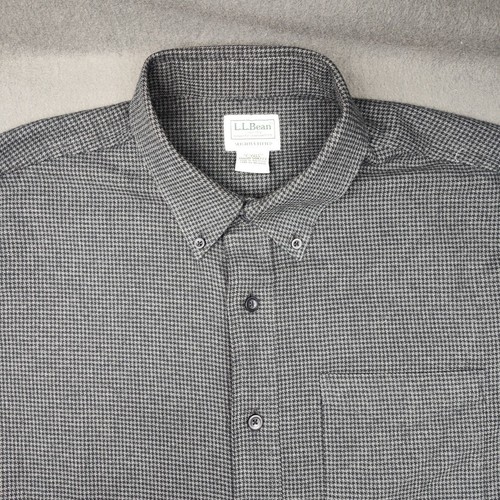 LL Bean Shirt Mens Large Tall LT Black Houndstooth Flannel Wicked Good 508222 - Picture 3 of 11
