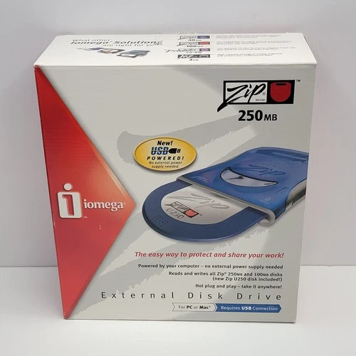 NEW - IOMEGA ZIP 250 USB EXTERNAL DISK DRIVE WITH MANUAL AND SOFTWARE