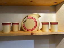 Homer Laughlin Fiestaware Red Stripe Pitcher and Tumblers Mint HTF