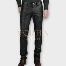 Men's Simple Black Causal Leather Dress Pant Genuine Soft Lambskin Leather Pant