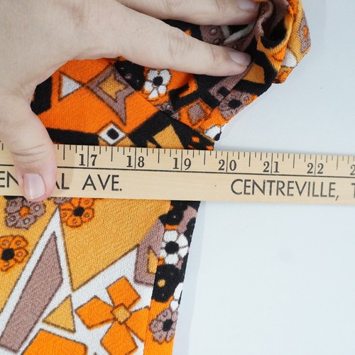 Vintage 60s 70s Mod Geometric Floral Mini Dress Orange Yellow Ruffle Collar M, $69 - Photo 5