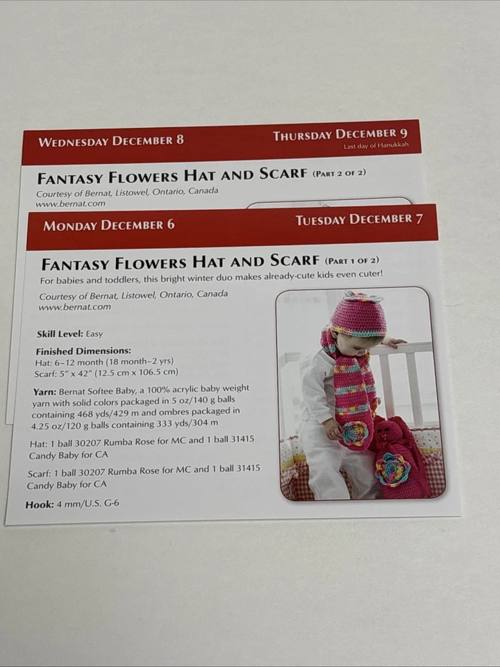 Fantasy Flowers Hat & Scarf Child Size Crochet Pattern Cards Pages - Image 3 of 3