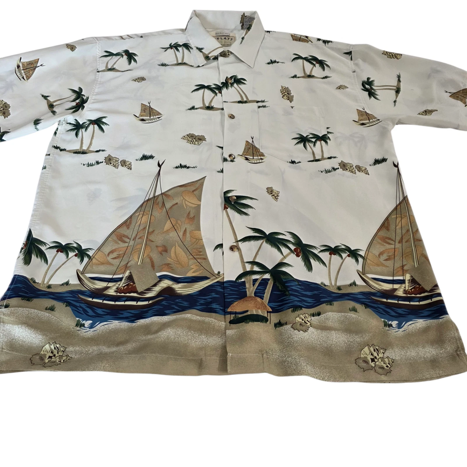 Splatt Button Up Shirt Men White XL Microfiber Point Collar Hawaiian Summer Top