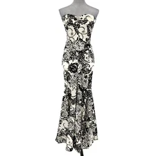 Camille La Vie Gown Womens 6 Ivory Black Floral Brooch Dress Back Zip Lined