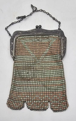 Antike 20er Jahre Whiting und Davis Art Deco Emaille Netz Handtasche Klapptasche - Bild 1 von 4