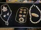 Vintage Trifari Costume Jewelry Lot Gold Tone Pearl Brooch Necklace Earrings