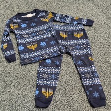 Hanna Andersson 90 US 3 Hanukkah Dreidel Menorah long johns PAJAMAS set toddler