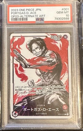 PSA 10 PORTGAS D. ACE OP03-001 LEADER ALT ART ONE PIECE CARD JAPANESE