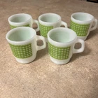 Vintage Fire King Anchor Hocking Coffee Mug Green Gingham Cup, Set of 5